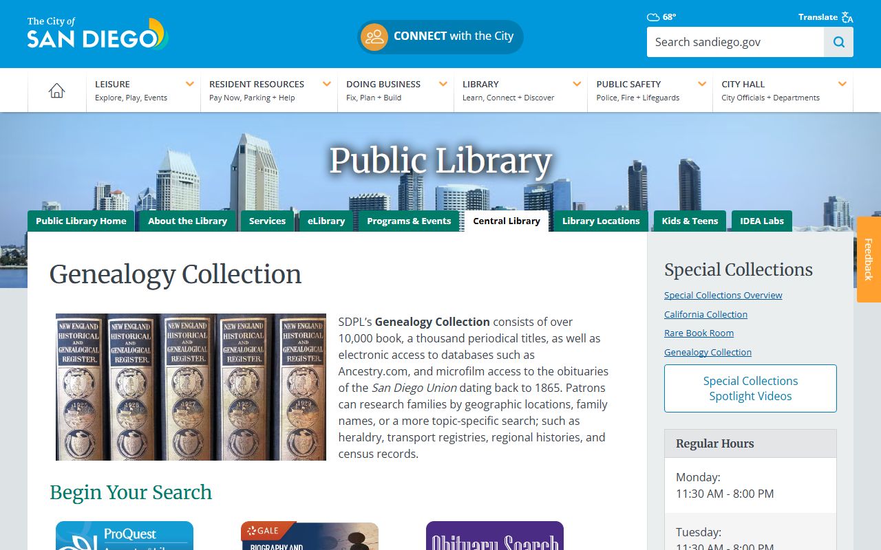 San Diego Public Library genealogy collection resources