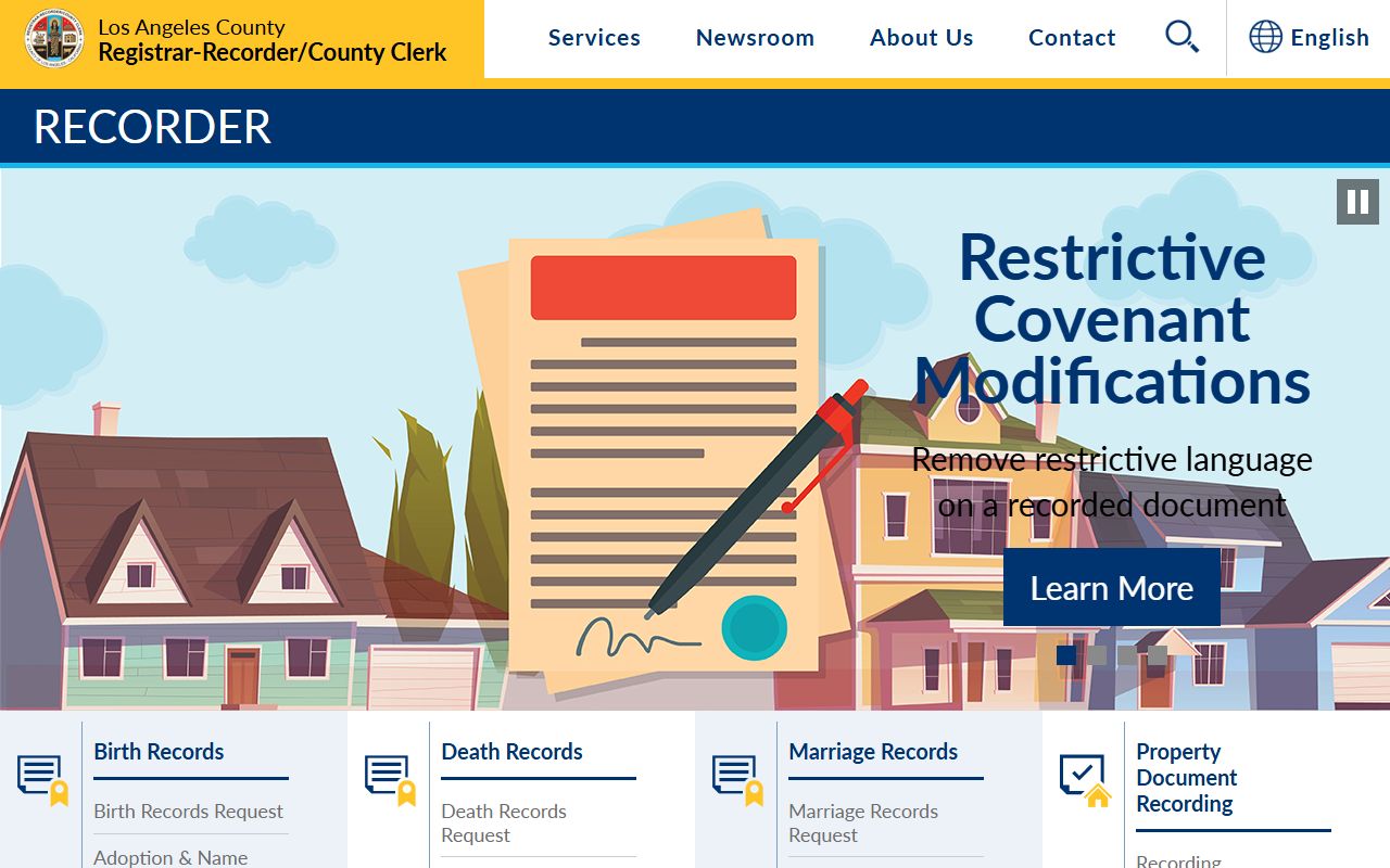 Los Angeles County Recorder services portal for vital records