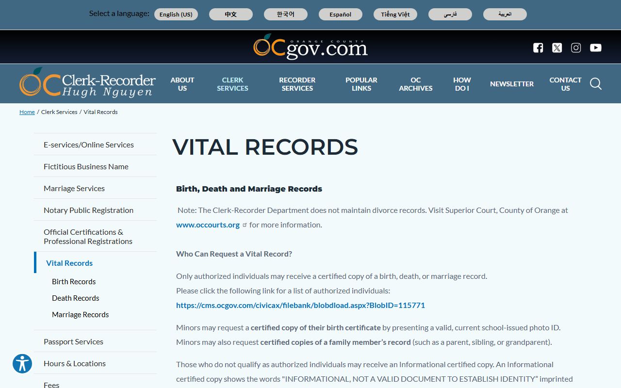 Orange County vital records services