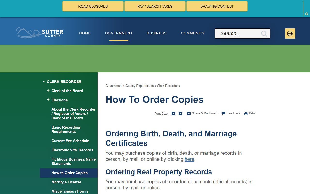 Sutter County how to order vital records for genealogy