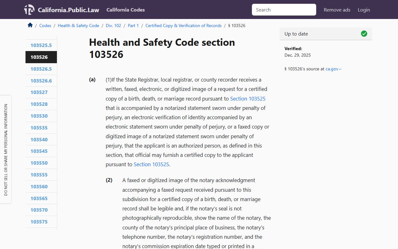 California Health and Safety Code Section 103526 authorized persons statute